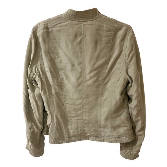 Reversible Bomber Jacket 100% Silk Magnetic Snap, Herbal Green Gray, 10 - Picture 12 of 13